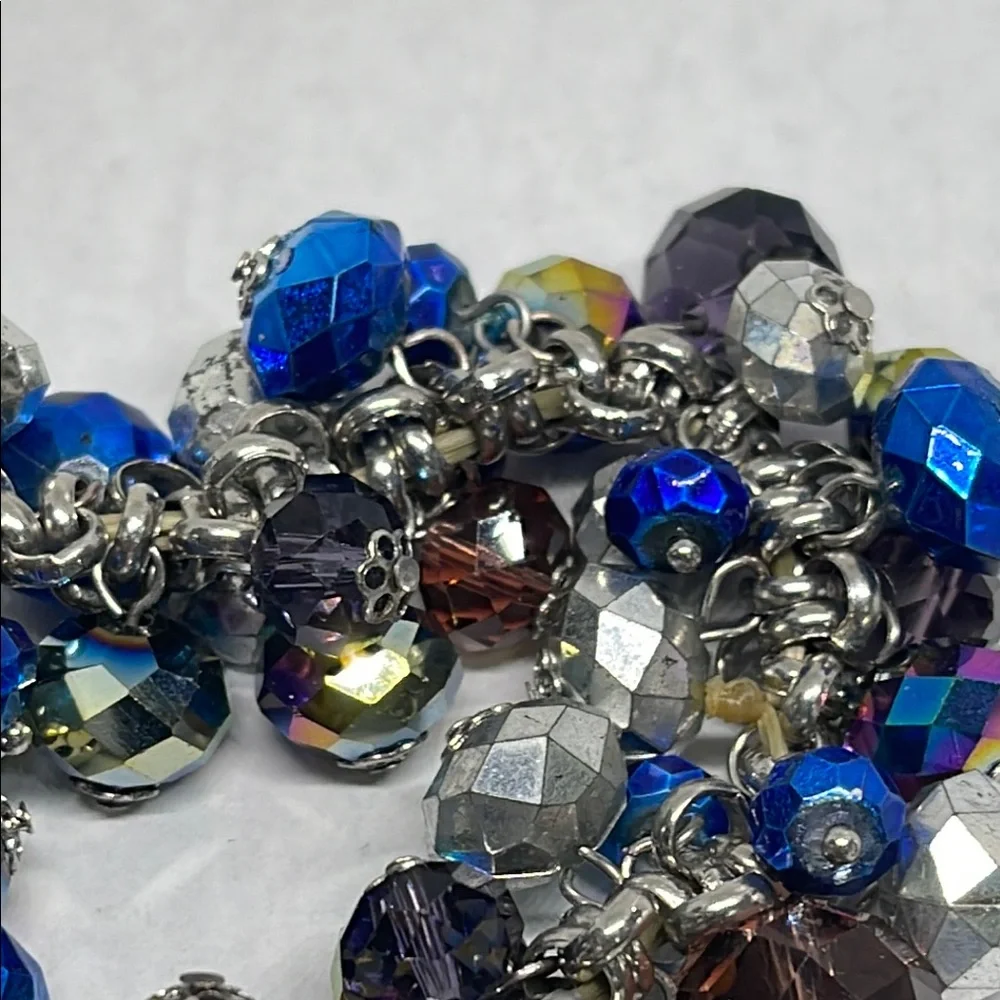 Large size Multicolor Beaded blue metallic cha cha style stretch Bracelet